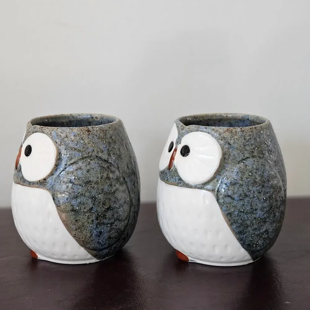 Vintage Owl Teapot Set with 2 Cups – 1970s Japanese Stoneware Otagiri Style